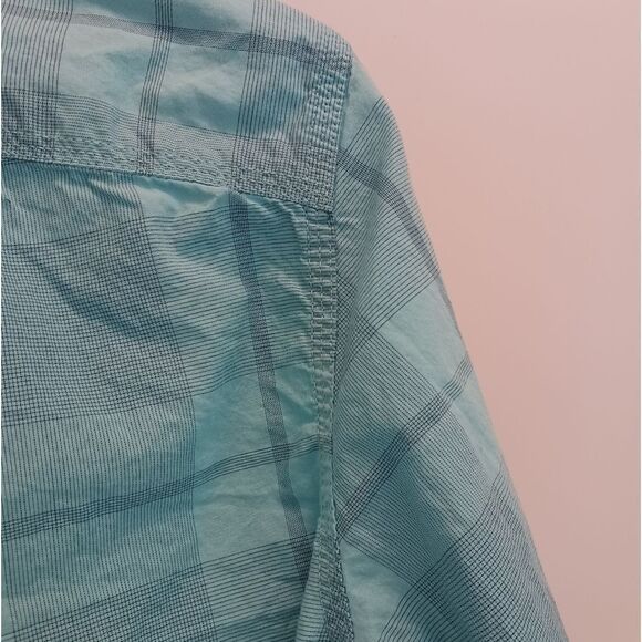 Mens GAP Cotton Button Down Shirt Aqua Plaid - Picture 7 of 11
